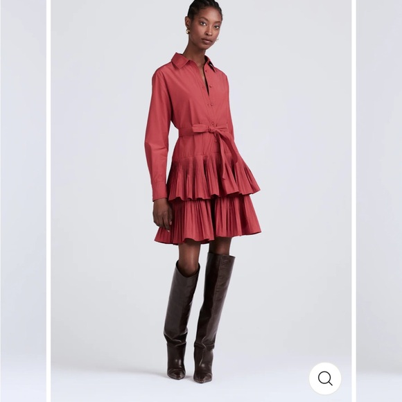 Derek Lam 10 Crosby - Sterling Long Sleeve Pleated Mini Dress in Rhubarb - Picture 3 of 10